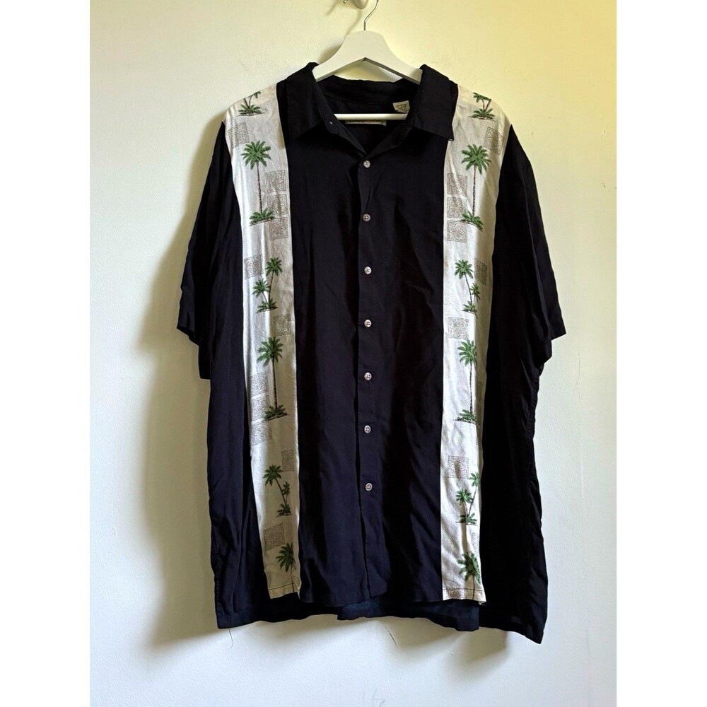 Batik Bay Mens 2XL Black Rayon Palm Print Hawaiian Button Up Shirt RetroResort